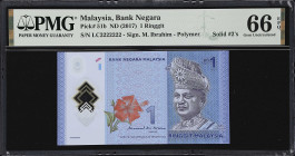 MALAYSIA. Bank Negara Malaysia. 1 Ringgit, ND (2017). P-51b. Solid Number 2. PMG Gem Uncirculated 66 EPQ.
Serial number LC2222222.

Estimate: $300....