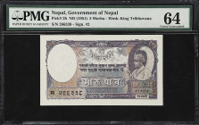 NEPAL. Government of Nepal. 5 Morhu, ND (1951). P-2b. PMG Choice Uncirculated 64.
PMG comments "Staple Holes at Issue, Minor Rust."

Estimate: $75....