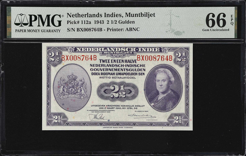 NETHERLANDS INDIES. Javasche Bank. 2 1/2 Gulden, 1943. P-112a. PMG Gem Uncircula...