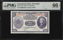 NETHERLANDS INDIES. Javasche Bank. 2 1/2 Gulden, 1943. P-112a. PMG Gem Uncirculated 66 EPQ.

Estimate: $100.00- $200.00