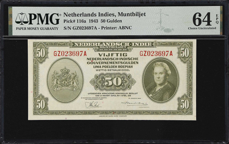 NETHERLANDS INDIES. Javasche Bank. 50 Gulden, 1943. P-116a. PMG Choice Uncircula...