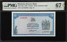 RHODESIA. Reserve Bank of Rhodesia. Lot of (4). 1, 2, 5 & 10 Dollars, 1979. P-38a, 39a, 40a & 41a. PMG Gem Uncirculated 66 EPQ to Superb Gem Uncircula...