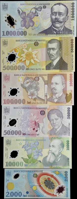 ROMANIA. Lot of (6). Banca Nationala a Romaniei. 2000, 10,000, 50,000, 100,000, ...