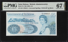 SAINT HELENA. Lot of (2). Government of St. Helena. 5 & 20 Pounds, ND (1981-86). P-7b & 10a. PMG Gem Uncirculated 65 EPQ to Superb Gem Uncirculated 67...