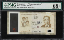 SINGAPORE. Monetary Authority of Singapore. 50 Dollars, 2015. P-61a. Commemorative. PMG Superb Gem Uncirculated 68 EPQ.

Estimate: $75.00- $125.00