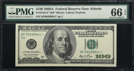 UNITED STATES. Lot of (2) Fr. 2182-F* 2006A 100 Dollar Federal Reserve Star Notes. PMG Gem Uncirculated 66 EPQ. Consecutive.
Serial numbers KF0029964...