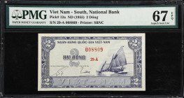 VIETNAM, SOUTH. Lot of (3). Ngan Hang Quoc Gia Viet Nam. 1 & 2 Dong, ND (1955). P-11a & 12a. PMG Gem Uncirculated 66 EPQ & Superb Gem Uncirculated 67 ...