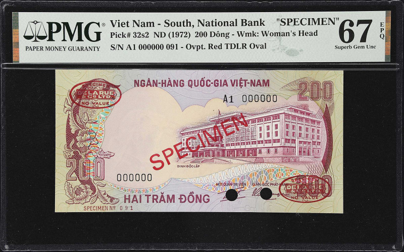 VIETNAM, SOUTH. National Bank of Vietnam. 200 Dong, ND (1972). P-32s2. Specimen....