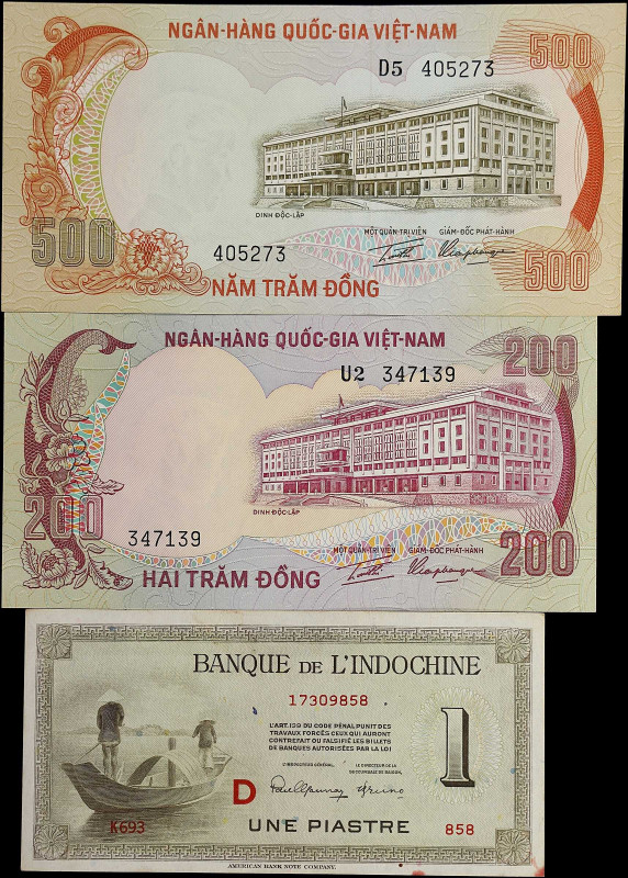 (t) MIXED LOTS. Lot of (3). Banque de l'Indochine & National Bank of Vietnam. 1 ...