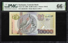 MIXED LOTS. Lot of (2). Centrale Bank Van Suriname & Banco de la Republica. 500 Pesos Oro & 10,000 Gulden, 1971 & 2000. P-153 & 411b. PMG Choice About...