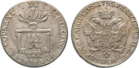 HAMBURG
Hamburgische Münzen in Silber
32 Schilling 1795. Titel Franz II. Mzz. O·H·K, des Zeichen des Münzmeisters Otto Heinrich Knorre (1761-1805). ...