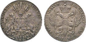 HAMBURG
Hamburgische Münzen in Silber
12 Schilling Species (¼ Reichstaler) 1762 O.H.K. Titel Franz I. Behelmtes Burgschild, von 2 Löwen gehalten. Rs...