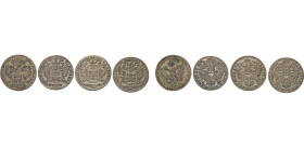 HAMBURG
Hamburgische Münzen in Silber
Acht Schilling (½ Mark) von 1726, 1727, 1728 u. 1738 I.H.L, Mzz. des Johann Heinrich Löwe. Titel von Karl VI. ...