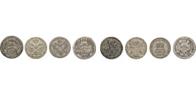 HAMBURG
Hamburgische Münzen in Silber
Vier Schilling 1762 O.H.K. Titel Franz I. Mit AVGUST und AVGVSTVS und von 1765. Dsgl. 1797 Titel Franz II. Gae...