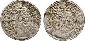 HAMBURG
Hamburgische Münzen in Silber
Doppelschilling 1599. Titel Rudolf II. Mzz. Kreuz, des Zeichen des Münzmeisters Claus Flegel (1599-1605). Burg...