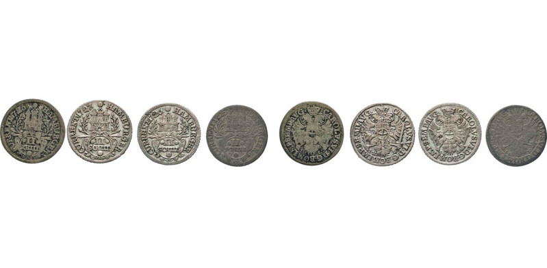 HAMBURG
Hamburgische Münzen in Silber
Doppelschilling 1725, 1726 (2, breite u....