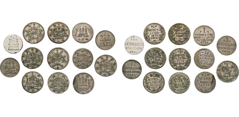 HAMBURG
Hamburgische Münzen in Silber
Schilling 1726, 1727, 1738 (leicht gebog...