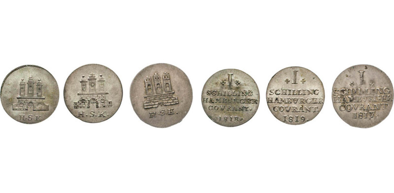 HAMBURG
Hamburgische Münzen in Silber
Schillinge 1817, 1818, 1819. H.S.K. des ...