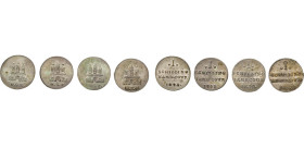 HAMBURG
Hamburgische Münzen in Silber
Schillinge 1823. (2 var. Ex.)1828,1832 H.S.K. Burg, unten Mzz. Rs. Wert u. Jahr in 4 Zeilen. Gaed. 1003 (2) 10...