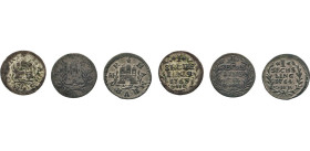 HAMBURG
Hamburgische Münzen in Silber
Sechsling 1757 I.H.L., 1763 u.1764 0.H.K. Sonst wie vorher, Gaed, 1072, 1076, 1077. J. 3a, b. 3 Stück 
 fss (...