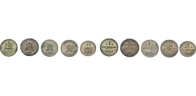 HAMBURG
Hamburgische Münzen in Silber
Sechsling 1778. Burg, unten Mzz. Rs. Wert u. Jahr in 3 Zeilen. Dsgl. von 1783, 1794, 1797 u.1800, alle Mzz. O....
