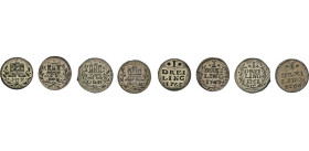 HAMBURG
Hamburgische Münzen in Silber
Dreiling 1761, 1763, 1765, 1766. Alle Mzz. O.H.K. Gaed. 1205, 1207-1209. J. 1b, 2. 4 Stück
ss bis ss-vz