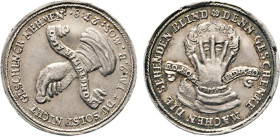 HAMBURG
HAMBURGISCHE MEDAILLEN DES 17. BIS 21. JAHRHUNDERTS
Satirische Silbermedaille o.J. (ohne Signatur: Wermuth oder Thiebaud). Hand mit Geldstüc...