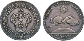 HAMBURG
HAMBURGISCHE MEDAILLEN DES 17. BIS 21. JAHRHUNDERTS
Vierteltalerförmige Silbermedaille 1741 „Bürgermeisterpfennig“ auf den Tod des Bürgermei...