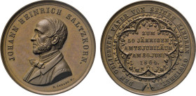 HAMBURG
HAMBURGISCHE MEDAILLEN DES 17. BIS 21. JAHRHUNDERTS
Bronzemedaille 1864 (v. H. Lorenz) auf das 50-jährige Amtsjubiläum des Steuerbeamten Joh...