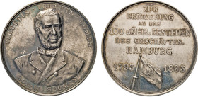HAMBURG
HAMBURGISCHE MEDAILLEN DES 17. BIS 21. JAHRHUNDERTS
Silbermedeille 1893 (unsigniert, 990f). Erinnerung an das 100-jährige Bestehen der Firme...