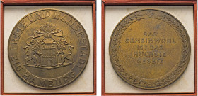 HAMBURG
HAMBURGISCHE MEDAILLEN DES 17. BIS 21. JAHRHUNDERTS
Große bronzene Verdienstmedaille o.J. der Stadt (unsigniert, v. Karberg). Für Treue Arbe...