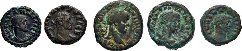 ANTIKE WELT
Griechen
Lot von 5 Tetradrachmen. Vs. Büste n.r. Gordianus III., 2...