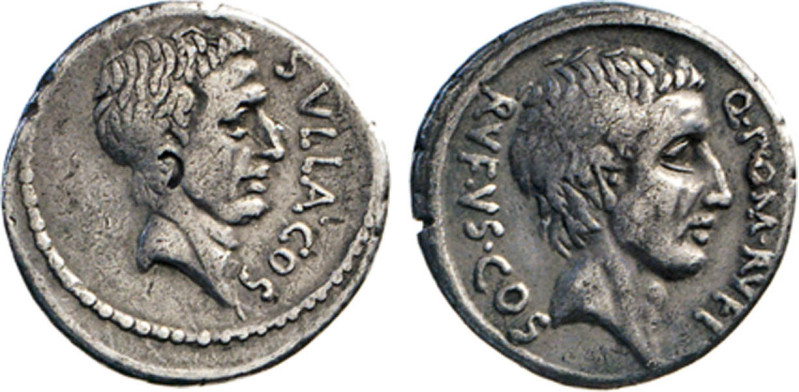 ANTIKE WELT
RÖMISCHE REPUBLIK
Q. Pompeius Rufus. Denar 58/54, Rom. Büste des C...
