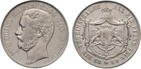DEUTSCHE MÜNZEN VOR 1871
BADEN
Friedrich, 1856–1907. Vereinstaler 1869. Thun 31. Dav. 531. AKS 124. J. 85. 
ss