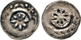 DEUTSCHE MÜNZEN VOR 1871
BAMBERG
Arnold von Solms, 1286–1296. Pfennig. 8-blättrige Rosette im Wulstreif. Krug 87. 0,43 g. 
ss