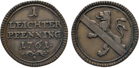DEUTSCHE MÜNZEN VOR 1871
BAMBERG
Adam Friedrich von Seinsheim, 1757–1779. Cu-Leichter Pfennig 1761. Krug 413. 
ss