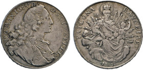 DEUTSCHE MÜNZEN VOR 1871
BAYERN
Konventions-Madonnentaler 1763. Hahn 307. Dav. 1953. 27,96 g. Leichte Justierstriche. 
ss