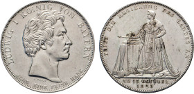 DEUTSCHE MÜNZEN VOR 1871
BAYERN
Ludwig I., 1825–1848. Konventions-Geschichtstaler 1825. Regierungsantritt. Thun 49. Dav. 555. AKS 112. J. 31. 
fvz...