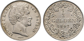 DEUTSCHE MÜNZEN VOR 1871
BAYERN
½ Gulden 1847. J. 61. AKS 79. 
vz