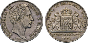 DEUTSCHE MÜNZEN VOR 1871
BAYERN
Maximilian II., 1848–1864. Vereins-Konventions-Doppeltaler 1856. Thun 91. Dav. 601. AKS 146. Leicht unsauberer Rand....