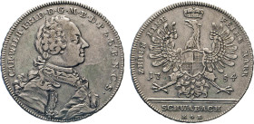 DEUTSCHE MÜNZEN VOR 1871
BRANDENBURG–ANSBACH
Karl Wilhelm Friedrich, 1729–1757. Konventionstaler 1754 K&E / ISG, Schwabach. Geharn. Brust­bild n.r. ...