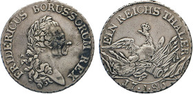 DEUTSCHE MÜNZEN VOR 1871
BRANDENBURG–PREUSSEN, Kurfürstentum, ab 1701 Königreich
Reichstaler 1786 •A•, Berlin, sog. Sterbetaler. Belorb. Altersbüste...