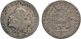 DEUTSCHE MÜNZEN VOR 1871
BRANDENBURG–PREUSSEN, Kurfürstentum, ab 1701 Königreich
1/3 Reichstaler 1790E, Königsberg, Schrötter 71. Jg. 22. Olding 11....