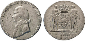 DEUTSCHE MÜNZEN VOR 1871
BRANDENBURG–PREUSSEN, Kurfürstentum, ab 1701 Königreich
Taler 1802 A. Uniformiertes Brustbild n. links. Rs. Gekröntes Wappe...