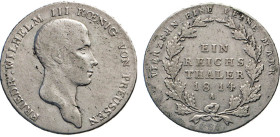 DEUTSCHE MÜNZEN VOR 1871
BRANDENBURG–PREUSSEN, Kurfürstentum, ab 1701 Königreich
Taler 1814 A. Thun 244. Dav. 756. AKS 11. J. 33. 
ss