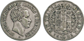 DEUTSCHE MÜNZEN VOR 1871
BRANDENBURG–PREUSSEN, Kurfürstentum, ab 1701 Königreich
Taler 1825 A. Thun 247. Dav. 760. AKS 14. J. 59. 
ss
