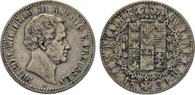 DEUTSCHE MÜNZEN VOR 1871
BRANDENBURG–PREUSSEN, Kurfürstentum, ab 1701 Königreich
Taler 1829 A. Thun 250. Dav. 763. AKS 17. J. 62. 
ss