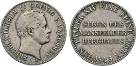 DEUTSCHE MÜNZEN VOR 1871
BRANDENBURG–PREUSSEN, Kurfürstentum, ab 1701 Königreich
Ausbeutetaler 1843 A. Thun 257. Dav. 770. AKS 75. J. 75. 
ss