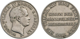 DEUTSCHE MÜNZEN VOR 1871
BRANDENBURG–PREUSSEN, Kurfürstentum, ab 1701 Königreich
Ausbeutetaler 1845 A. Thun 257. Dav. 770. AKS 75. J. 75. 
ss