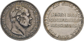 DEUTSCHE MÜNZEN VOR 1871
BRANDENBURG–PREUSSEN, Kurfürstentum, ab 1701 Königreich
Ausbeutetaler 1853 A. Thun 261. Dav. 774. AKS 77. J. 81. 
ss